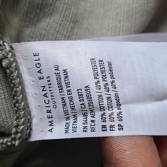 American Eagle Sage Green Ribbed Knit Button-up Cropped Hoodie Shacket Wmns M - Picture 8 of 14